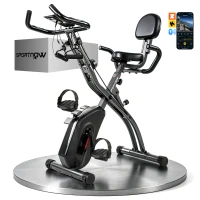 SPORTNOW Vélo d'Appartement Pliable Vélo de Fitness 3 en 1 Silencieux Connecté Kinomap Bluetooth et Zwift 105x53,5x109cm Noir(m-18)