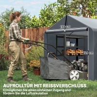 Outsunny Garage Tent 2,2 x 1,6 m Waterdichte Opbergtent met Oproldeur Schuin Dak Stalen Frame, UV-bestendig Donkergrijs(m-5)