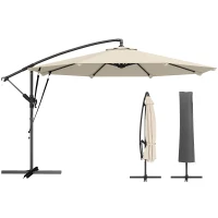 Outsunny Zweefparasol Ø300 cm Kantelbaar Parasol met Draaimechanisme Kruisvoet Windkoorden Beschermhoes Crème(m-11)