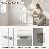 kleankin Under Sink Bathroom Cabinet, Freestanding Under Sink Cabinet with 2 Doors and Adjustable Shelf for Basin without or with Pedestal, White(m-8)