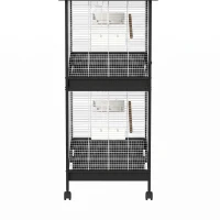 PawHut Grote vogelvolière met uitneembare scheidingswand, 2 deuren, 4 houten zitstokken, wielen, 2 lades en 6 voerbakjes, XXL(m-13)