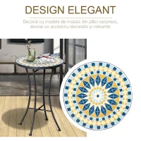 Outsunny Masuta de Gradina din Metal cu Blat din Mozaic Ceramic, Ф35.5x53.5cm, Multicolor(m-6)