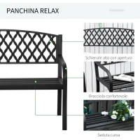 Outsunny Bancuta de gradina 2 locuri cu brate in otel si fonta, 128x58.5x89cm, negru(m-5)