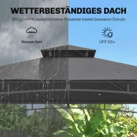 Outsunny Paviljoen 3x3 m waterafstotend stevig tuinpaviljoen met uitschuifbaar bovenframe en dubbeldak donkergrijs(m-4)