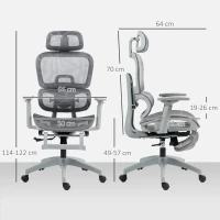 HOMCOM Fauteuil de bureau, chaise de bureau ergonomique en maille avec accoudoirs 3D, dossier inclinable, 66x64x122 cm, gris(m-3)