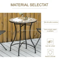 Outsunny Masa Rotunda Stil Bistro de 60 cm cu Mozaic pentru Gradina, Veranda, Exterior, Balcon, Gri(m-6)
