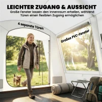 Outsunny Achtertent voor 2-4 personen, 320 x 280 x 205 cm 2-in-1 autotent waterdicht tunneltent met 4 deuren, raam en grondzeil(m-6)