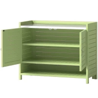 Outsunny Plantentafel met opbergkast van hout, buitenkast met verzinkt werkblad, 3 planken, 88x40x70,5 cm, groen(m-10)