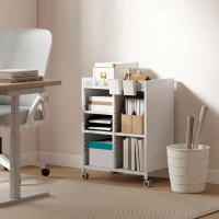 HOMCOM Bücherregal auf Rollen, 4-stufig, verstellbare Regalböden & Hängekörbe für Home Office und Wohnzimmer, Weiß(m-10)