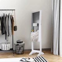 HOMCOM LED Schmuckschrank mit Innenspiegel Spiegelschrank klappbare Ablage Standspiegel verstellbar Weiß 146 cm hoch(m-10)