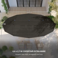 Outsunny Umbrelă de grădină exterioară, umbrelă dublă rectangulară 4,6L x 2,7l x 2,4H m cu deschidere și închidere cu manivelă, saci de greutate și bază incluse, pentru balcon, piscină, gri(m-8)
