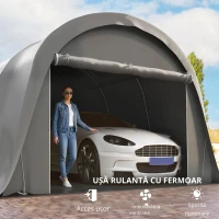 Outsunny Carport cort garaj 3,6 x 7,2 m adăpost exterior pentru mașină cort de depozitare cu pereți laterali detașabili, gri închis(m-5)