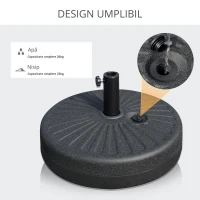 Outsunny Baza pentru Umbrela de Gradina cu Stalp Central Φ3.8cm si 4.8cm, Soclu pentru Umbrela care se Umple cu Apa sau Nisip, Negru(m-5)
