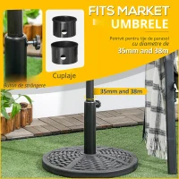 Outsunny Baza de umbrela de gradina  rotunda cu efect de ratan ø45cm, baza cu greutate de 9,5 kg, negru(m-5)
