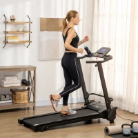 HOMCOM Tapis Roulant Elettrico Pieghevole Salvaspazio, Velocità 14km/h, Monitor LCD 5 Programmi e Presa USB, per Casa e Ufficio, Motore 750W, Nero(m-2)