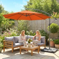 Outsunny 3m Overhanging Parasol, with Base, Weights and Cover - Orange(m-14)