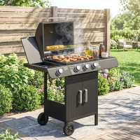 Outsunny Barbacoa de Gas BBQ con 3+1 Quemadores 11,6 KW 2 Mesas Laterales Armario de 2 Puertas Termómetro y 2 Ruedas Acero Inoxidable 110x50x100 cm Negro(m-8)
