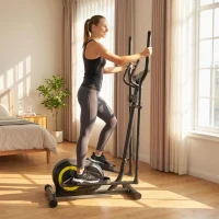 SPORTNOW Bicicleta Elíptica Silenciona com Bluetooth Compatível com App Resistência Ajustável em 8 Níveis e Ecrã LCD 100x52x153 cm Preto e Amarelo(m-10)