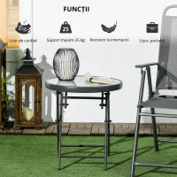 Outsunny Masă Rotundă Pliabilă cu Blat din Sticlă din Imitație de Marmură, Măsuță Mică de Cafea pentru Exterior, Φ45x50 cm, Alb(m-6)