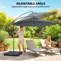Outsunny 3m Overhanging Parasol, with Base, Weights and Cover - Dark Grey(m-5)