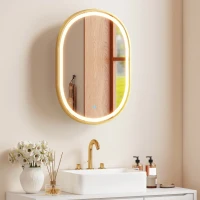 HOMCOM Armoire murale salle de bain avec miroir et éclairage LED, porte ovale, anti-buée, 50x14,5x70cm, doré(m-11)