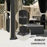 Outsunny Pavilion cu acoperiș solid 3 x 3 m, pavilion de grădină cu acoperiș metalic, cort de grădină impermeabil cu plasă și pereți laterali, Gri închis(m-6)