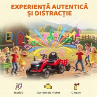 AIYAPLAY 2 în 1 Tractor Electric pentru Copii 3-8 Ani cu Remorcă Detașabilă, Telecomandă, Muzică, Lumini, Roșu(m-8)