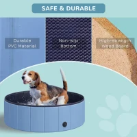 PawHut Foldable Dog Pool for Puppies and Ducks, Thickened PVC Dog Paddling Pool Bath Tub Hard Board, Anti-Slip Bottom and Drainage Hole, 100 x 30cm, Blue(m-7)
