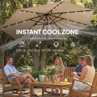 Outsunny Umbrelă de Grădină Suspendată cu LED-uri Solare, 3x3m, Bej(m-6)