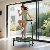 HOMCOM 48" Octagonal Mini Fitness Rebounder Trampoline Indoor Outdoor Foldable Mini Jumper with Adjustable Handle, Green(m-10)