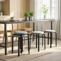 HOMCOM Stapelhocker Set mit 4 Stück, Moderne Gepolsterte Runde Hocker ohne Rückenlehne für Küche, Esszimmer, Grau(m-10)