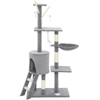 PawHut Kratzbaum Katzenbaum mit Höhle, 4 Spielzeuge, Sisalstämme, große Plattform, Treppe, für Katzen unter 5 kg, Grau(m-11)