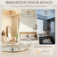 HOMCOM Ceiling Fan with Lights, Dimmable LED Mount Ceiling Fan Light with Remote App Control for Bedroom, Gold Tone(m-5)