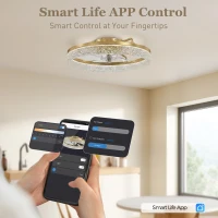 HOMCOM Ceiling Fan with Lights, Dimmable LED Mount Ceiling Fan Light with Remote App Control for Bedroom, Gold Tone(m-4)