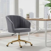 HOMCOM Cadeira de Escritório com Rodas de Veludo com Encosto Acolchoado Altura Ajustável Espuma Alta Resiliência Cinzento(m-10)