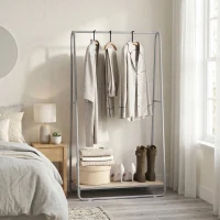 HOMCOM Charriot com Prateleira para Sapatos Barras Superior e Laterais Estrutura de Metal 80x44x140 cm Madeira e Cinzento(m-10)