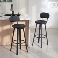 HOMCOM 2er-Set Barhocker, Kunstleder-Bezug, gepolsterter Sitz, Fußstütze, Rückenlehne, Metallrahmen, Schwarz(m-10)