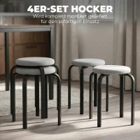 HOMCOM Stapelhocker Set mit 4 Stück, Moderne Gepolsterte Runde Hocker ohne Rückenlehne für Küche, Esszimmer, Grau(m-4)