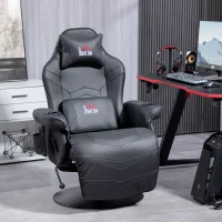 HOMCOM Gamingsessel, Massagefunktion, neigbare Lehne, Fußstütze, bis 120 kg, Stahlrahmen, Kunstleder, Schwarz(m-10)