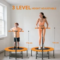 HOMCOM 40" Fitness Trampoline with Adjustable Handle, Rebounder Trampoline, Mini Jumper for Indoor Exercise Workout, Orange(m-4)