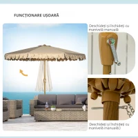 Outsunny Umbrela pentru gradina cu inclinare si manivela, Umbrela de exterior pentru masa cu acoperis dublu, kaki(m-5)