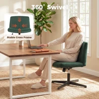 HOMCOM Flannel Criss Cross Legged Desk Chair, Armless Office Chair No Wheels, Green(m-8)