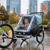 AIYAPLAY Remolque para bicicleta infantil, 2 plazas, remolque infantil plegable 2 en 1 con asiento ajustable y arneses, Azul(m-5)
