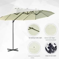 Outsunny Umbrela dubla din poliester Anti-UV impermeabil bej 440x270x250cm(m-6)