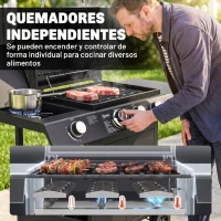 Outsunny Barbacoa de Gas BBQ con 3+1 Quemadores 11,6 KW 2 Mesas Laterales Armario de 2 Puertas Termómetro y 2 Ruedas Acero Inoxidable 110x50x100 cm Negro(m-5)