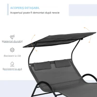 Outsunny Șezlong Dublu de Grădină pentru 2 Persoane, cu Acoperiș Parasolar și Roți, Pat de Exterior Reglabil pentru Curte, Terasă sau Piscină(m-5)