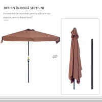 Umbrela de soare Semicirculara Outsunny pentru Terasa si Gradina, Umbrela de soare Semiluna pentru Perete cu Manivela, 230x130x249cm, Culoare Cafea(m-7)