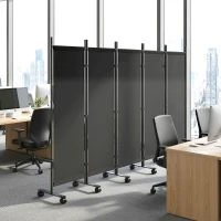 Outsunny Biombo Dobrável de 5 Painéis com 12 Rodas 252x170 cm Biombo Separador de Ambientes Preto(m-9)