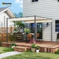 Outsunny Pergolă de grădină 3 x 3 m cu acoperiș retractabil, pavilion, copertină pentru umbră, UPF30+, bej(m-8)