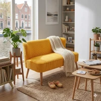HOMCOM Tweezitsbank in elegant Scandinavisch ontwerp, stevig houten frame, tot 150 kg, 117 x 56,5 x 77 cm, Geel(m-11)